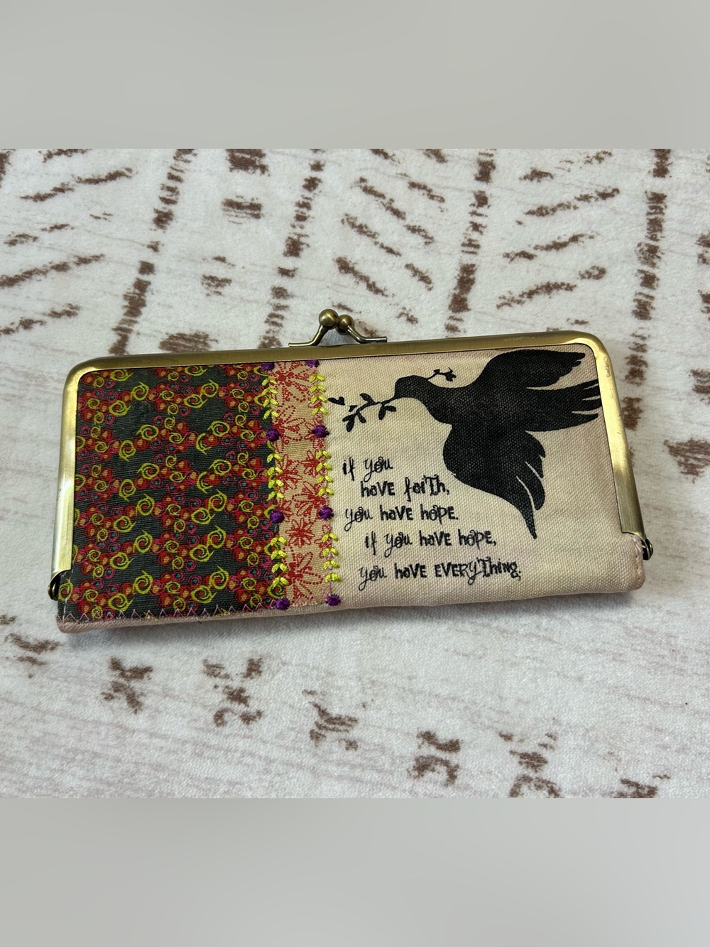 Natural Life Faith Hope Kiss Lock Wallet Clutch Bird Canvas Organizer - Picture 2 of 13